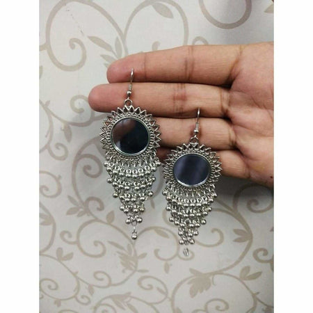 MS Fashion India Black Color Stone Jhalar Long Drop Party Beads Sun Design Earrings