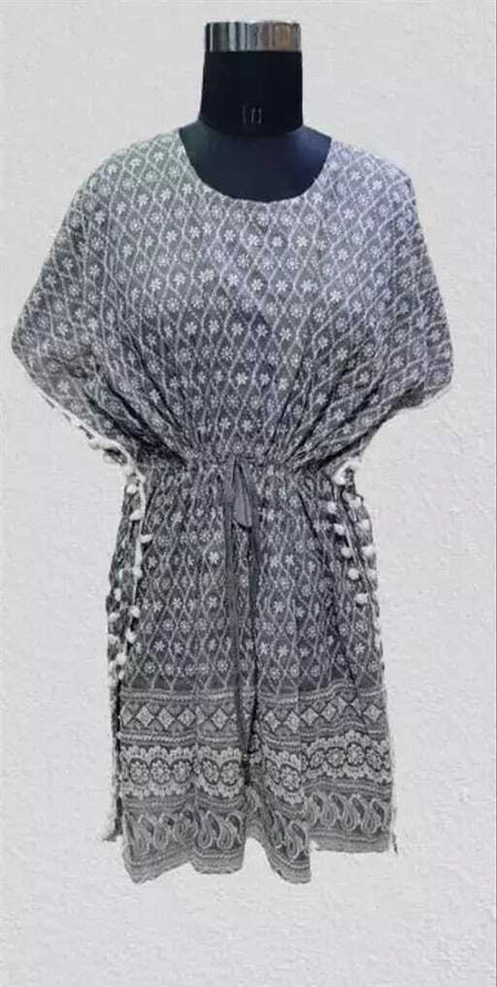 PAVONINE Grey Color Embroidery Kaftan Dress For Women