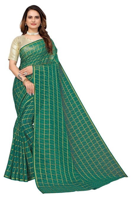 Vamika Green Jari Work Chiffon Saree (GARVITA GREEN)