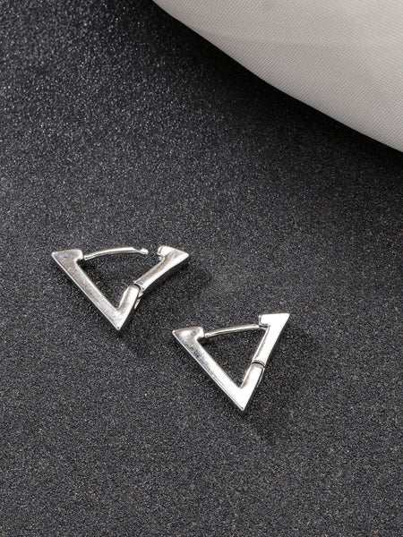 NVR Men's Silver-Plated Geometric Shape Stainless Steel Studs Earring