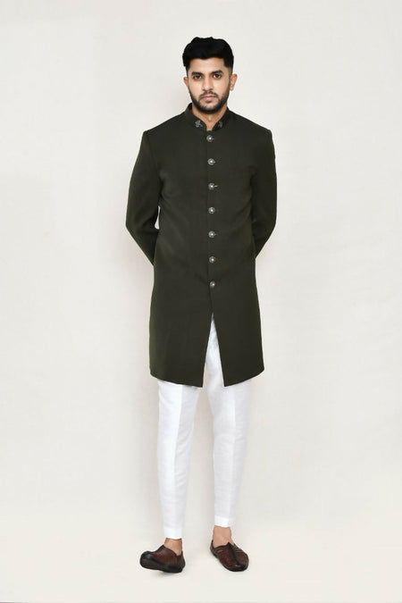 Joban Fashion Green Colored Terry Rayon Fabric Indo Western With Straight Fit Pant