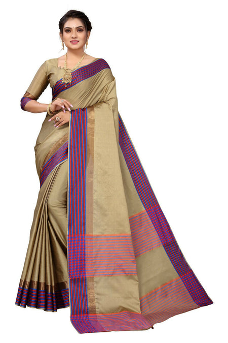 Vamika Ethnic Fire Brown Cotton Silk Saree