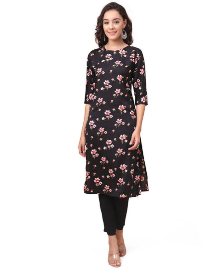 Vamika Black French Crepe Printed Party Wear/Casual Wear Kurti