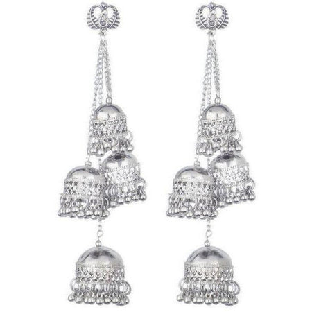 MS Fashion India Traditional Kashmiri Silver Four Jhumka Earrings