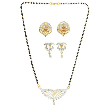 AanyaCentric Gold-Polished Mangalsutra with Pendant, 2 Pair Earrings