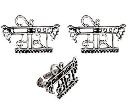 Silver-Plated Alloy Silver Oxidised Ring And Earring Combo - The Pari