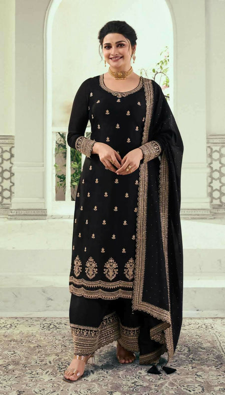 Anaita Black Silk Georgette Stitched Suit with Embroidery Sequins