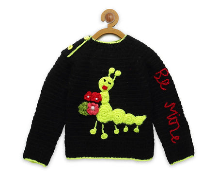 Chutput Kids Black Coloured Solid Pullover with Caterpiller Applique Detail