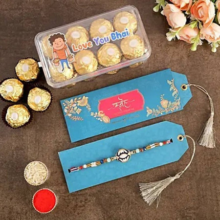 Meenakari Charm Rakhi & Ferrero Rocher Printed Box