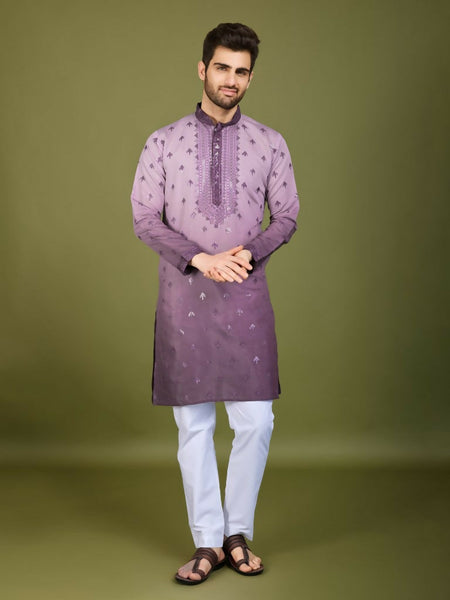 Vastranavya Ombre Purple Premium Viscose Silk Thread & Sequence Embroidery work Kurta