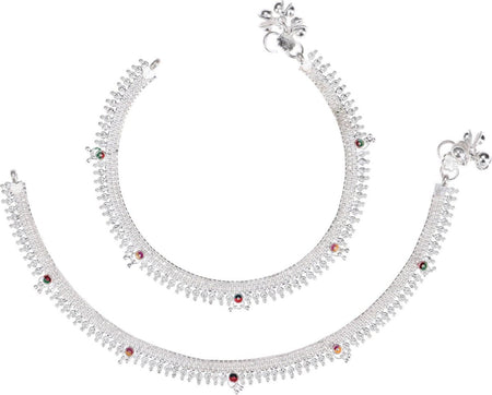 AanyaCentric Silver Plated White Metal Payal Indian Traditional Ethnic Fashion Imitation Jewellery Foot Chain