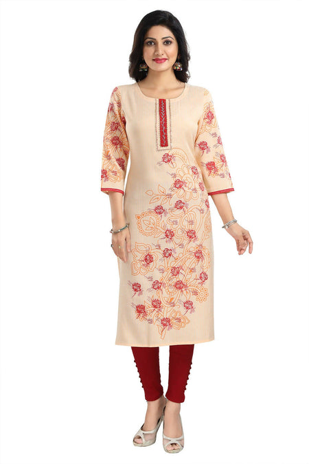 Snehal Creations Pleasing Peach Rayon Textured Print Long Kurta For Women