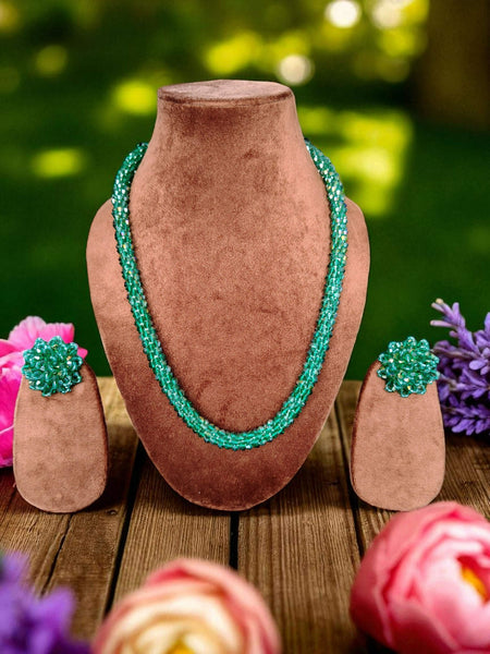 Inhanns Noor-E-Jalwa – Handmade Crystal Bead Necklace -Adjustable - Sea Green