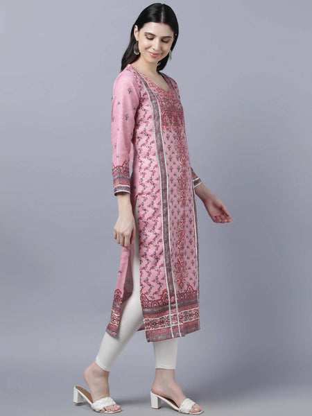 Myshka Women Pink Red Ethnic Motifs Printed Kurta