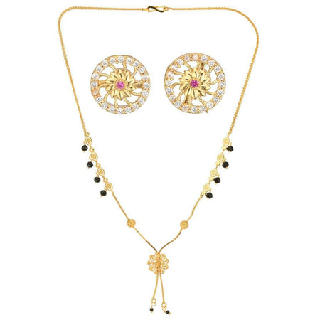 AanyaCentric Gold-Polished Short Mangalsutra Set with Earrings