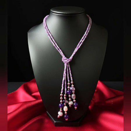 Joban Fashion Women Purple Adjustable 2-Line Long Beaded Statement Necklace