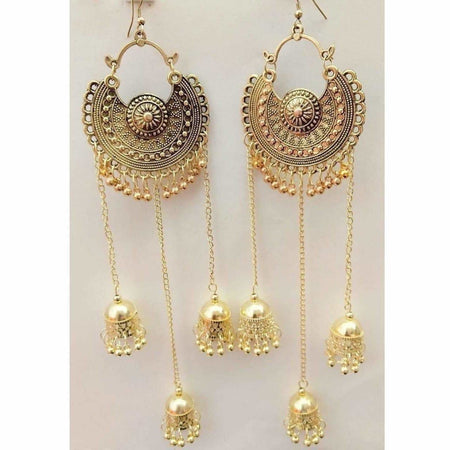 MS Fashion India Gold-Polished Chandbali Bahubali Long Hanging Jhumka Earrings
