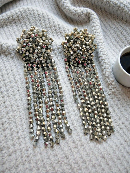 Inhanns Handmade Crystal Waterfall Earrings - Long - Titanium