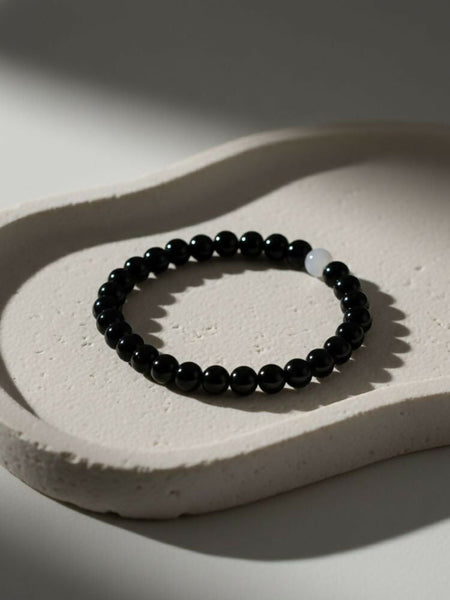 NVR Black & White Crystal Beaded Bracelet for Men & Women