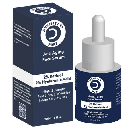Dermistry Pure 2% Retinol 2% Hyaluronic Acid Anti Aging Moisturizer Fine Lines Wrinkles Face Serum