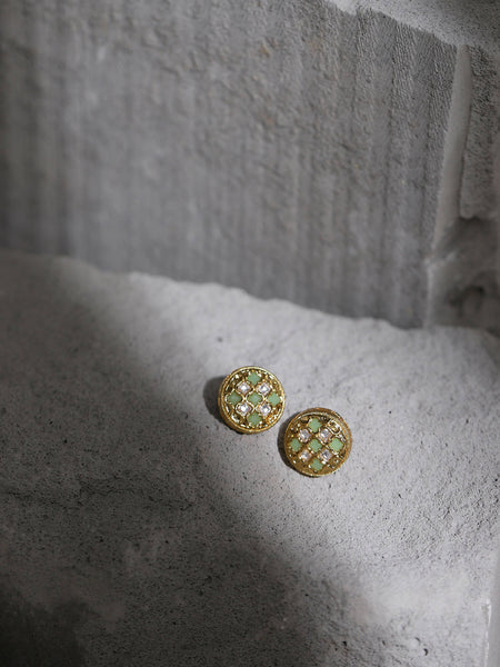 Gold-Toned Green Contemporary Gold-Polished Studs Earrings - Ruby Raang