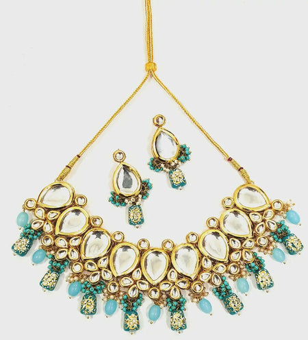 Joban Fashion Hand Made High Quality Gold Plated Base Metal Alloy Kundan Stone Studded Kundan Jewellery Set