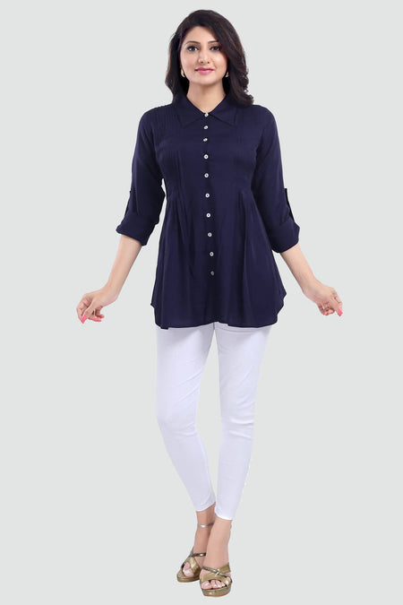Snehal Creations Navy Blue Rayon Classy Tunic For Ultimate Look