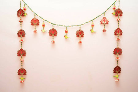 Kundan HandiKrafts Lotus Thoranna Red With Side Hanging