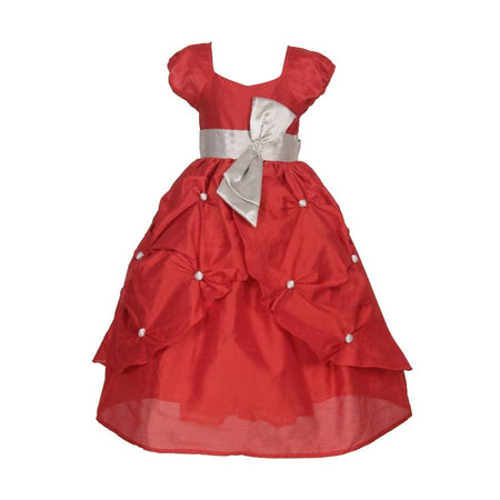 Asmaani Baby Girl's Red Color Satin Designer Full Length Dress (AS-DRESS-22014)