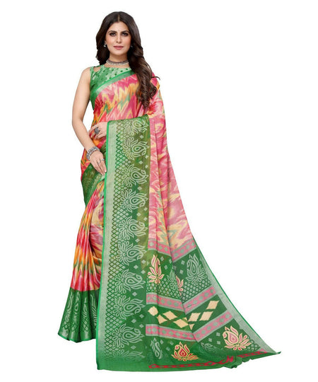 Vamika Pink Chiffon Brasso Bollywood Style Woven Saree (KARUNA GREEN)