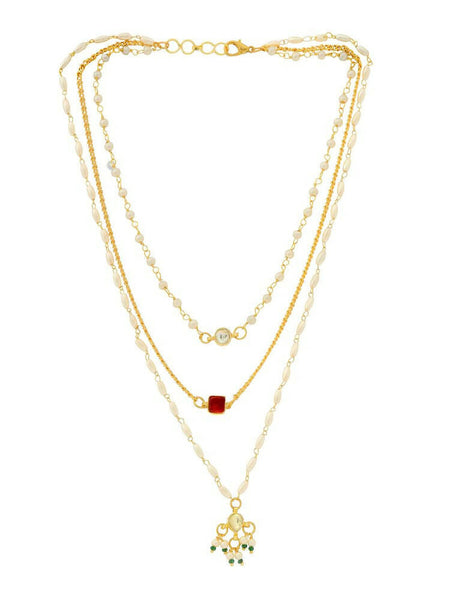 White and gold, Red Stone Kundan Necklace - Ruby Raang