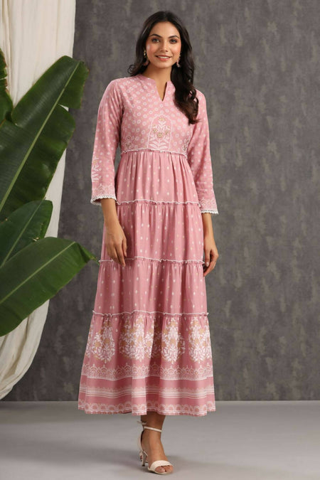 Juniper Womens Onion Pink Rayon Foil Printed Tiered Dress