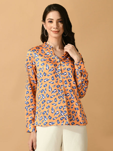 Myshka Women's Multi Satin Printed Smart Shirt
