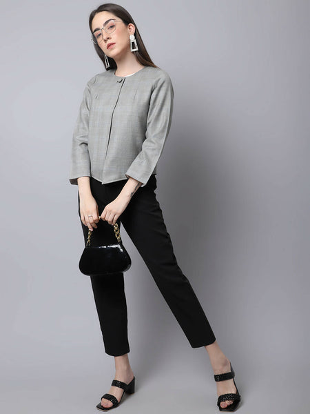 Even Apparels Grey Polywool Open Front Statement Women's Jacket (BF662)