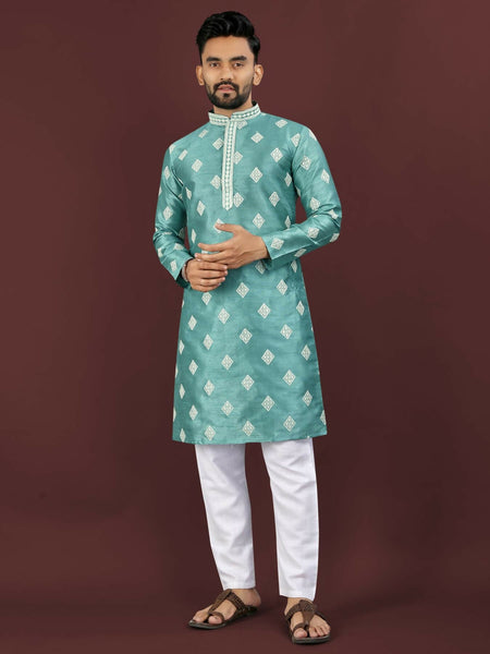 Anaita Blue Embroidered Silk Straight Kurta