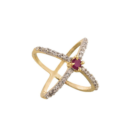 Gold-Polished Alloy Traditional Red Green Ring - The Pari