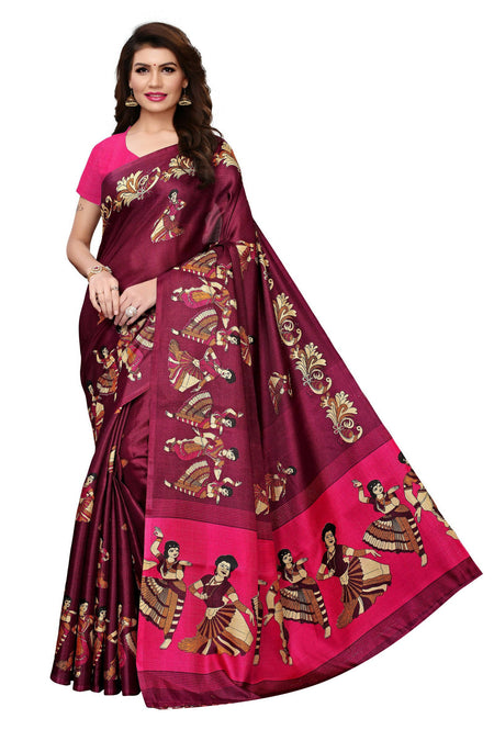 Vamika Wine Red & Pink Kalamkari With Jhalar Khadi Silk Saree