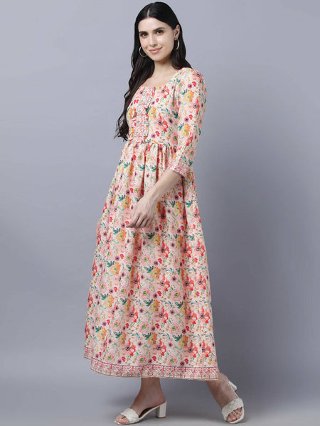 Myshka Women Multicoloured Printed Fit and Flare Ethnic Dress