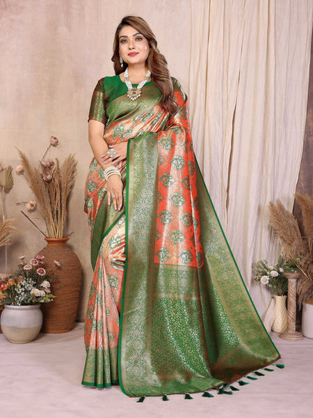 Aastha Fashion Red Banarasi Tissue Silk Weaving Saree