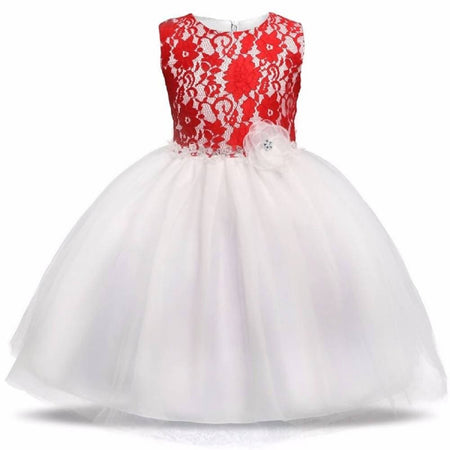 Asmaani Baby Girl White and Red Maxi Full Length Frock (AS-DRESS-22051)