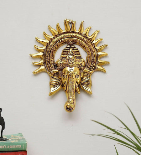 KridayKraft Metal Ganesha ji Statue, Ganpati Wall Hanging Sculpture Lord Ganesh Idol