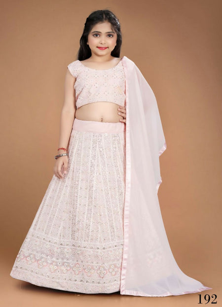 Wedding Designer Light Pink Heavy Fox Georgette Kidswear Lehenga - Aaradhna