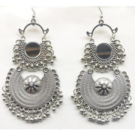 MS Fashion India Double Silver Color Chandbali Modern Design Earrings