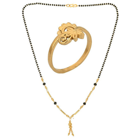 AanyaCentric Gold-Polished Mangalsutra & Ring Set