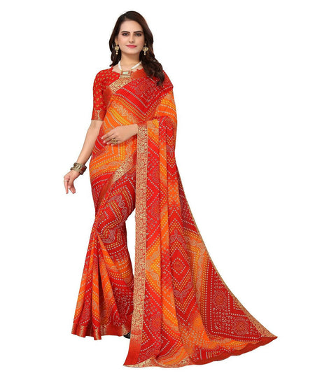 Vamika Red Georgette Printed With Lace Saree (VERA RED)