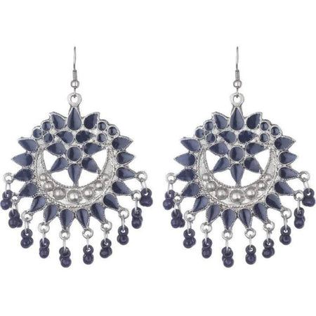 MS Fashion India Oxidized Black Alloy Beads And Stones Chandbali Earrings