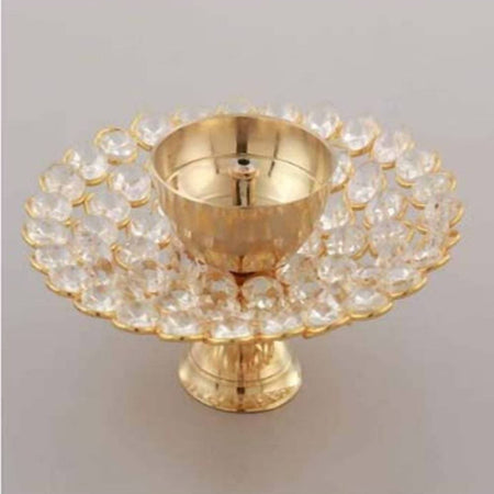 Puja N Pujari Brass Crystal Lotus Akand Diya