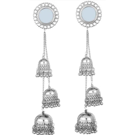 MS Fashion India Muskan Fancy Silver Plated Mirror Tribal Long Hook Jhumki Earrings