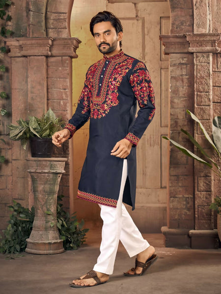 Anaita Blue Multi Thread Work Silk Straight Kurta