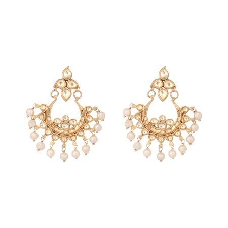 Nuyug 22K Gold Plated Kundan Chandbali Pearl Elegance Earrings